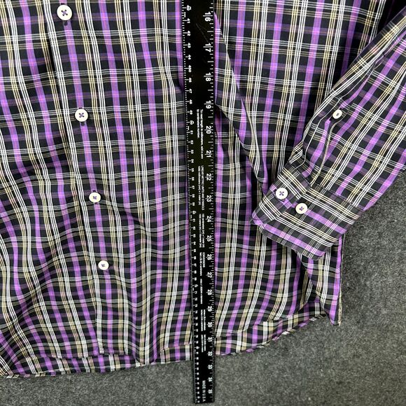 Peter Millar Shirt Mens Large Purple Plaid 100% Cotton Button Down Casual Pocket - Picture 6 of 10